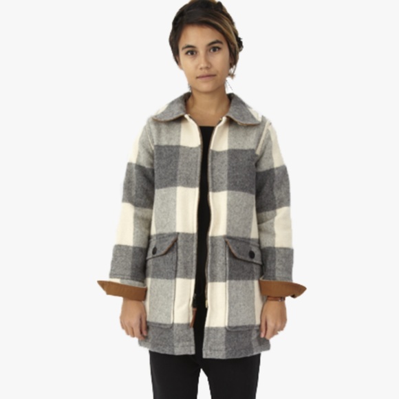 Woolrich Giant Buffalo Wool Coat in grey and ivory Size M - Picture 2 of 14